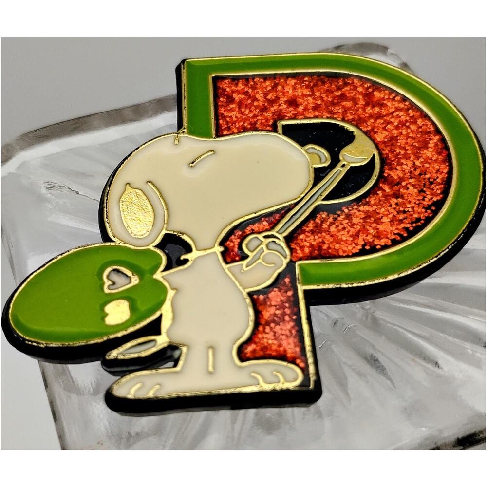 Vintage Snoopy Initial “P” Brooch Peanuts 1958 Glitter Enamel